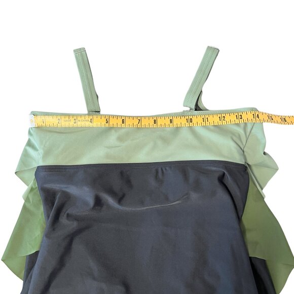 BLOOMCHIC 1 Piece Layered Swimsuit Womens Size 10 Black Green Beach Vacation - Picture 10 of 10